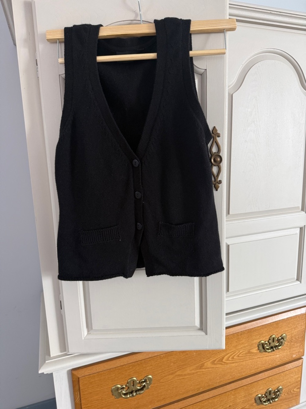 RD Style Black Knit Vest with Button Front